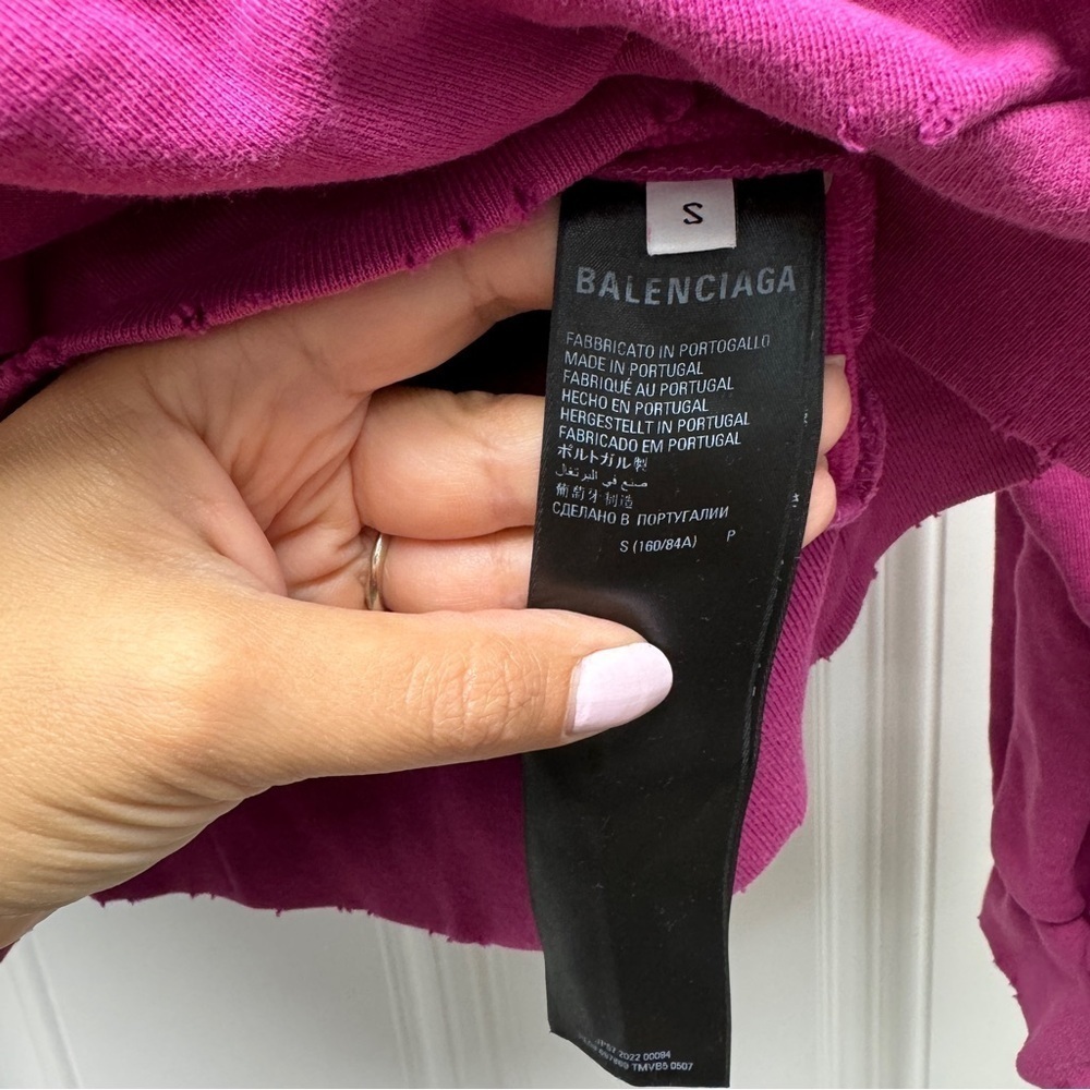 Balenciaga Ladies Dark Fuchsia Brushstroke Logo Print Sweatshirt - Picture 12 of 16